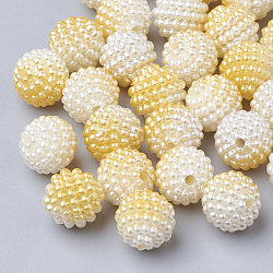 Imitation Pearl Acrylic Beads, Berry Beads, Combined Beads, Rainbow Gradient Mermaid Pearl Beads, Round, Gold, 12mm, Hole: 1mm, about 200pcs/bag