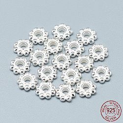 925 Sterling Silver Granulated Daisy Spacer Beads, Silver, 9x2.5mm, Hole: 3mm