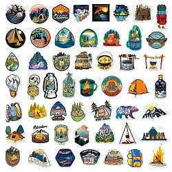PVC Adhesive Stickers, for Suitcase, Skateboard, Refrigerator, Helmet, Mobile Phone Shell, Stationery, Camping Themed Pattern, 4~8x4~8cm, 50pcs/bag