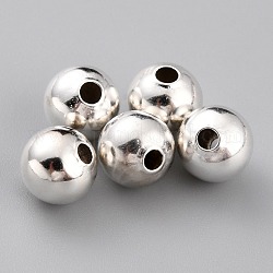 Латунные бусины, долговечный, круглые, 925 серебро покрытием, 7 мм, отверстие : 1.8 мм