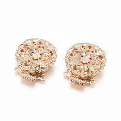 Brass Box Clasps, Multi-Strand Clasps, 4-Strands, 8 Holes, Long-Lasting Plated, Flower, Light Gold, 29x23x6mm, Hole: 1.2mm