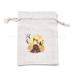 Halloween Cotton Cloth Storage Pouches, Rectangle Drawstring Bags, for Candy Gift Bags, Girl Pattern, 13.8x10x0.1cm