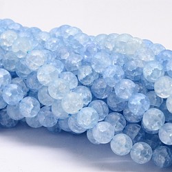 Chapelets de perles en quartz craquelé synthétique, ronde, teinte, mat, lumière bleu ciel, 8mm, Trou: 1mm, Environ 50 pcs/chapelet, 15.75 pouce