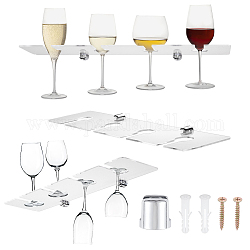 Présentoirs muraux en verre acrylique à 4 trou, porte-verre à vin spiritueux whisky, avec vis en fer, clair, 28x10x0.3 cm