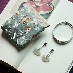 Sacs cadeaux rectangulaires pour bijoux en tissu de style chinois, bourse de changement, motif de fleur, bleu cadet, 11x10 cm