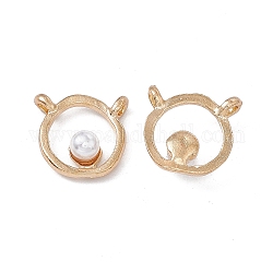 Pendenti in lega 2 anello, con perla in plastica imitazione abs, ciondolo ad anello tondo, oro, 15.5x15.5x5.5mm, Foro: 1.6 mm