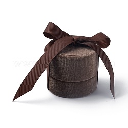 Бархатная шкатулка для украшений, с лентой и карточной бумагой, для ожерелья, колонка, кокосового коричневый, 6x5.5 см, Внутренний диаметр: 5.1 cm