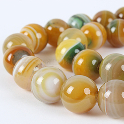 Natural Banded Agate Round Bead Strands, Dyed, Yellow Green, 12mm, Hole: 1mm, about 33pcs/strand, 15.35 inch