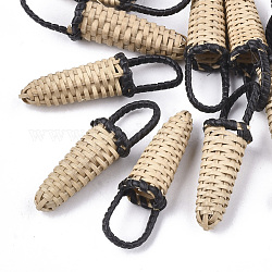 Collares de caña hechos a mano / colgantes tejidos de ratán, Para hacer pendientes de paja y collares., cesta, negro, 45~60x10~15mm