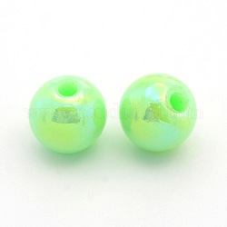 UV Plating Acrylic Round Beads, Pale Green, 6mm, Hole: 2mm, about 6250pcs/500g