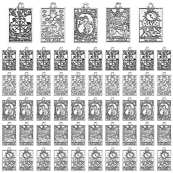 DICOSMETIC 50Pcs Antique Silver Tarot Card Charms Rectangle Tarot Charms Wheel Of Fortune The Lovers The World The Star Luna Zinc Alloy Tarot Dangle Charms for Jewelry Making, Hole: 1.8mm