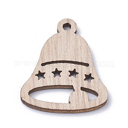 Colgantes de madera sin teñir, campana con estrella, burlywood, 30.5x24.5x2mm, agujero: 2 mm