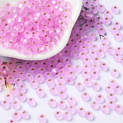 6/0 Perlas de semillas de vidrio, esmerilado, plata forrada, redondo, rosa perla, 4.5x3mm, agujero: 1 mm