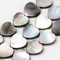 Naturel noir à lèvres shell perles brins, cœur, 15x15.5x3mm, Trou: 0.9mm, Environ 27 pcs/chapelet, 15.55 pouce (39.5 cm)