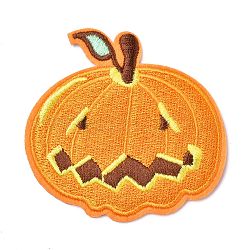 Tissu de broderie informatisé fer/coudre sur les patchs, accessoires de costumes, Halloween pumpkin jack-o'-lantern, or, 6.4x6.6 cm