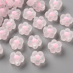 Transparent Acrylic Beads, Frosted, Bead in Bead, Flower, Pink, 12x12.5x6mm, Hole: 2.5mm, about 893pcs/500g