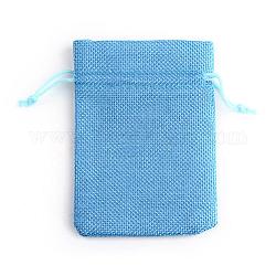 Polyester Imitation Burlap Packing Pouches Drawstring Bags, for Christmas, Wedding Party and DIY Craft Packing, Dodger Blue, 14x10cm
