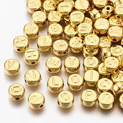 Ccb Kunststoff-Perlen, horizontales Loch, flach rund mit Brief, golden, 7x4 mm, Bohrung: 1.8 mm