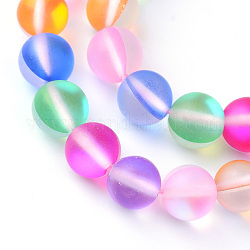Chapelets de perles en pierre de lune synthétique, perles holographiques, teinte, mat, ronde, couleur mixte, 6mm, Trou: 1mm, Environ 60~62 pcs/chapelet, 14~15 pouce