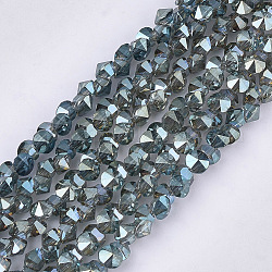 FilI di perline in vetro placcato, sfaccettato, diamante, blu cadetto, 4~4.5x4x3~3.5mm, Foro: 0.8 mm,circa100pcs/filo, 11.8''