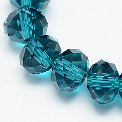Handmade Glass Beads, Faceted Rondelle, Dark Cyan, 14x10mm, Hole: 1mm, about 60pcs/strand