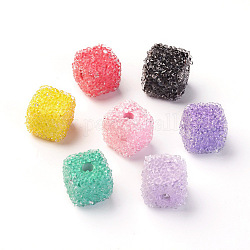 Abalorios de resina, con rhinestone de cristal, Estilo de comida de caramelo de imitación, cubo, color mezclado, 14.5~15.5x14.5~15.5x14.5~15.5mm, agujero: 1.5~1.8 mm