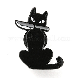 動物キラー漫画スタイルエナメルピン  バックパックの服用の黒の合金バッジ  猫の形  28x23x1.8mm