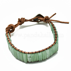 Bracciali cordone in pelle di vacchetta, con perle rettangolari di avventurina verde naturale e elementi in lega, 9~11 pollice (23~28 cm)