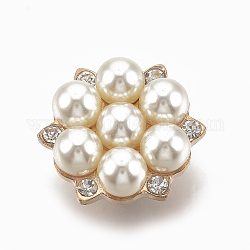 Boutons en alliage, avec strass et abs en plastique imitation perle, 1-trou, fleur, cristal, or clair, 20.5x20.5x12mm, Trou: 2mm