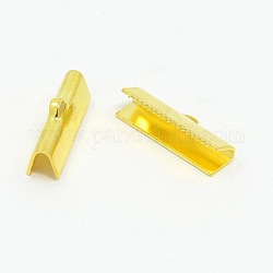 Brass Ribbon Crimp Ends, Lead Free and Cadmium Free, Golden Color, Size: about 20mm long, 4mm thcik, hole: 1x3mm