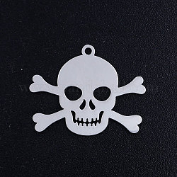 201 Stainless Steel Pendants, Pirate Style Skull, Stainless Steel Color, 19.5x24.5x1mm, Hole: 1.5mm