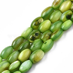 Abalorios de concha de agua dulce hebras, teñido, oval, verde oliva, 4~5x2.5~4mm, agujero: 0.6 mm, aproximamente 77~79 pcs / cadena, 14.57 pulgada ~ 15.16 pulgadas (37 cm ~ 38.5 cm)