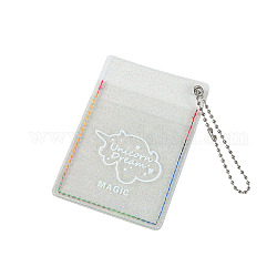 Porte-clés en plastique à 2 pochette avec pochette photo à paillettes, avec des chaînes de billes, rectangle avec motif licorne, clair, 98x67mm