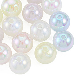 Rainbow Iridescent Plating Acrylic Beads, Glitter Beads, Round, Mixed Color, 14x13.5mm, Hole: 2.5mm