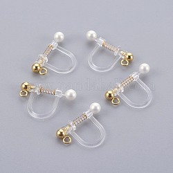Plastic Clip-on Earring Findings, with Shell Pearl and 316 Surgical Stainless Steel Findings, Real 18K Gold Plated, 17.5x11.5x3mm, Hole: 1.4mm