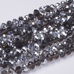 Electroplate Glass Bead Strands, Half Silver Plated, Faceted, Rondelle, Coffee, 10x7mm, Hole: 1mm, about 70~72pcs/strand, 19.8 inch