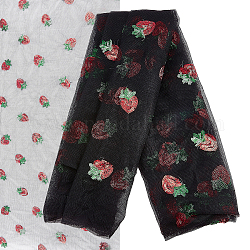 Ribete de encaje bordado de malla, para coser la decoración, Accesorios de la ropa, Patrón de fresa, negro, 64-3/8 pulgada (1636 mm)
