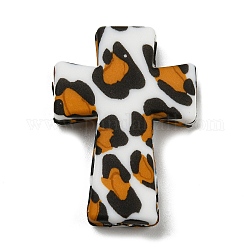Крест с силиконовыми фокальными бусинами с леопардовым принтом, жевательные бусины для чайников, DIY уход за ожерельем, оранжевые, 35x25x8 мм, отверстие : 2 мм