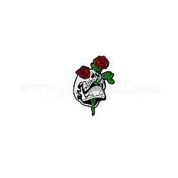 Защитная булавка для броши, значок сплава эмали для воротника рубашки костюма, роза, череп, 38x26 мм