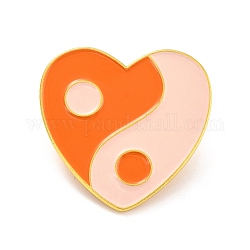 Herz mit Yin-Yang-Muster Emaille-Pin, Lucky Alloy Emaille Brosche für Rucksackkleidung, golden, orange, 29x30x10.5 mm, Stift: 1 mm