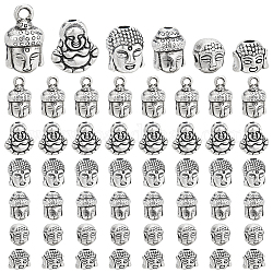 Ph pandahall 60 Uds. Cuentas de cabeza de Buda 6 cuentas de Buda de plata antiguas de estilo cuentas espaciadoras de Buda de estilo tibetano dijes de cabeza de Buda colgantes para hombres y mujeres pulsera collar pendiente fabricación de joyas