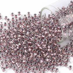 Toho perles de rocaille rondes, Perles de rocaille japonais, (267) cristal de couleur intérieure / doublé or rose, 8/0, 3mm, Trou: 1mm, environ 222 pcs/10 g