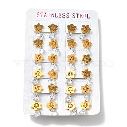 Boucles d'oreilles pendantes fleur de zircone cubique transparente avec libellule, 304 bijoux en acier inoxydable pour femme, or, 19x10mm, pin: 0.7 mm