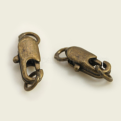 Cierres de pinza de langosta de latón, con anillos de salto soldados, Bronce antiguo, cierres: 10.5x5 mm, anillos de salto soldados: 4x0.7~0.8 mm, diámetro interior: 1.5 mm