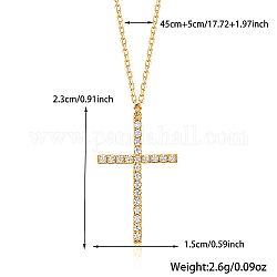 Cruz 925 collares con colgante de circonita cúbica transparente micro pavé de plata de ley, dorado, 17.72 pulgada (45 cm), colgante: 23x15 mm