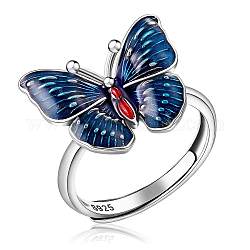 Bague réglable 925 papillon en argent rhodié et émail, cadeaux de bijoux exquis pour les femmes, bleu, nous taille 6 (16.5 mm)