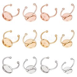Unicraftale 18Pcs 6 Style 304 Stainless Steel Open Cuff Ring Findings, Pad Ring Setting, Flat Round Edge Bezel Cups, Mixed Color, Inner Diameter: 17.1~18.2mm, Tray: 10~12mm, 3Pcs/style