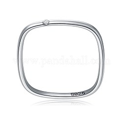 925 quadratische Ringe aus Sterlingsilber, Mode dünne Ringe, Mikropflaster klares Zirkonia, Platin Farbe, Innendurchmesser: 16.5 mm