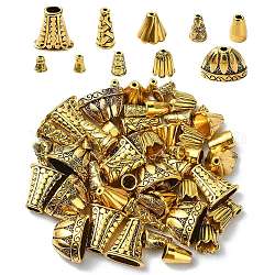 60 capuchon et cône de perles en alliage de style tibétain, 10 styles., Or antique, 8~13x7~20x7~12mm, Trou: 1~2.5mm, 6 pièces / style