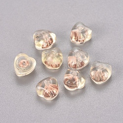 Силиконовые гайки для ушей, с 925 стерлингового серебра фурнитура, сердце, прозрачные, розовое золото , 6x5.5x4 мм, отверстие : 0.6 мм